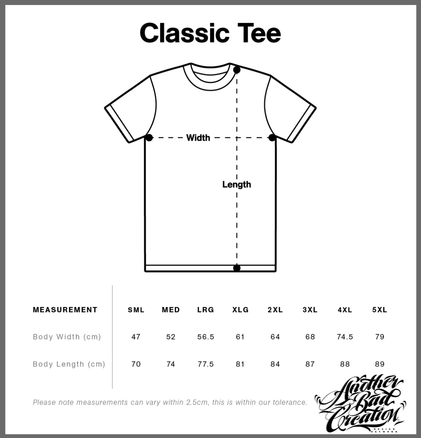 MENS ANOTHER BAD CREATION -ABC MMXXIV LOGO - WHITE CLASSIC TEE - 5026 - LAST STOCK - SALE