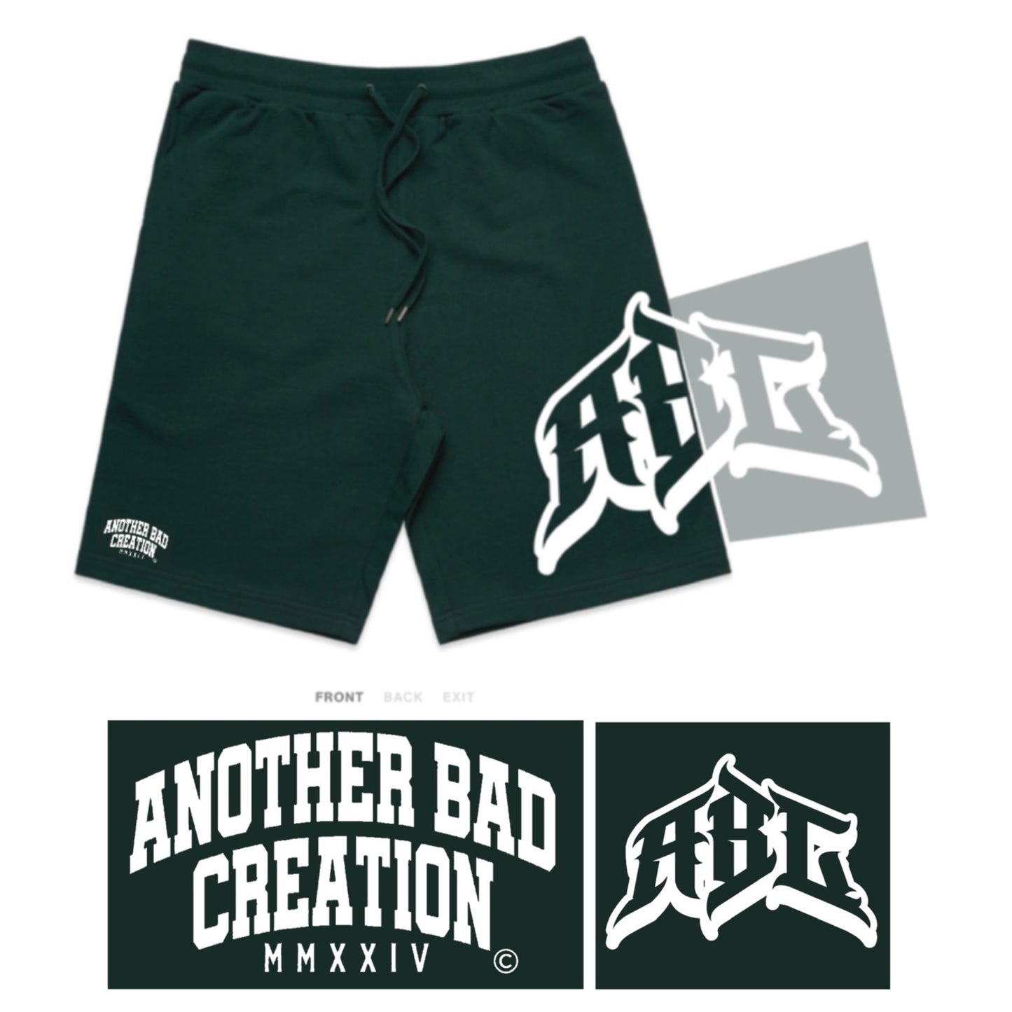 MENS ANOTHER BAD CREATION - PRISON GREEN STADIUM SHORTS 20”  - 5961S - L/S