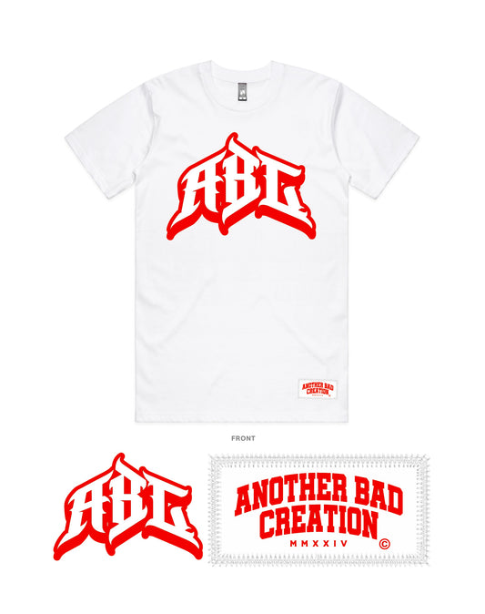 MENS ANOTHER BAD CREATION - RED ON WHITE TEES LAST STOCK