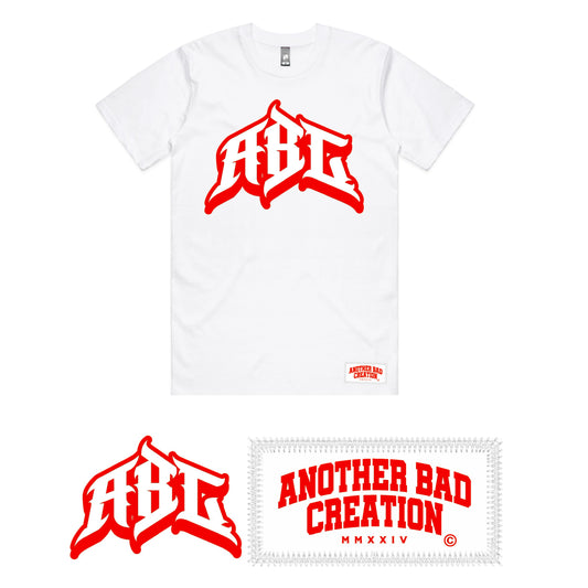 WOMENS ANOTHER BAD CREATION - RED ON WHITE XMAS SPECIAL - WHITE CLASSIC TEE - 4026 - LAST STOCK