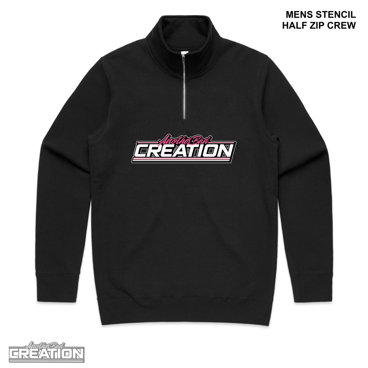 MENS ANOTHER BAD CREATION - ABC GEL PINK DROP STENCIL HALF ZIP CREW - BLACK