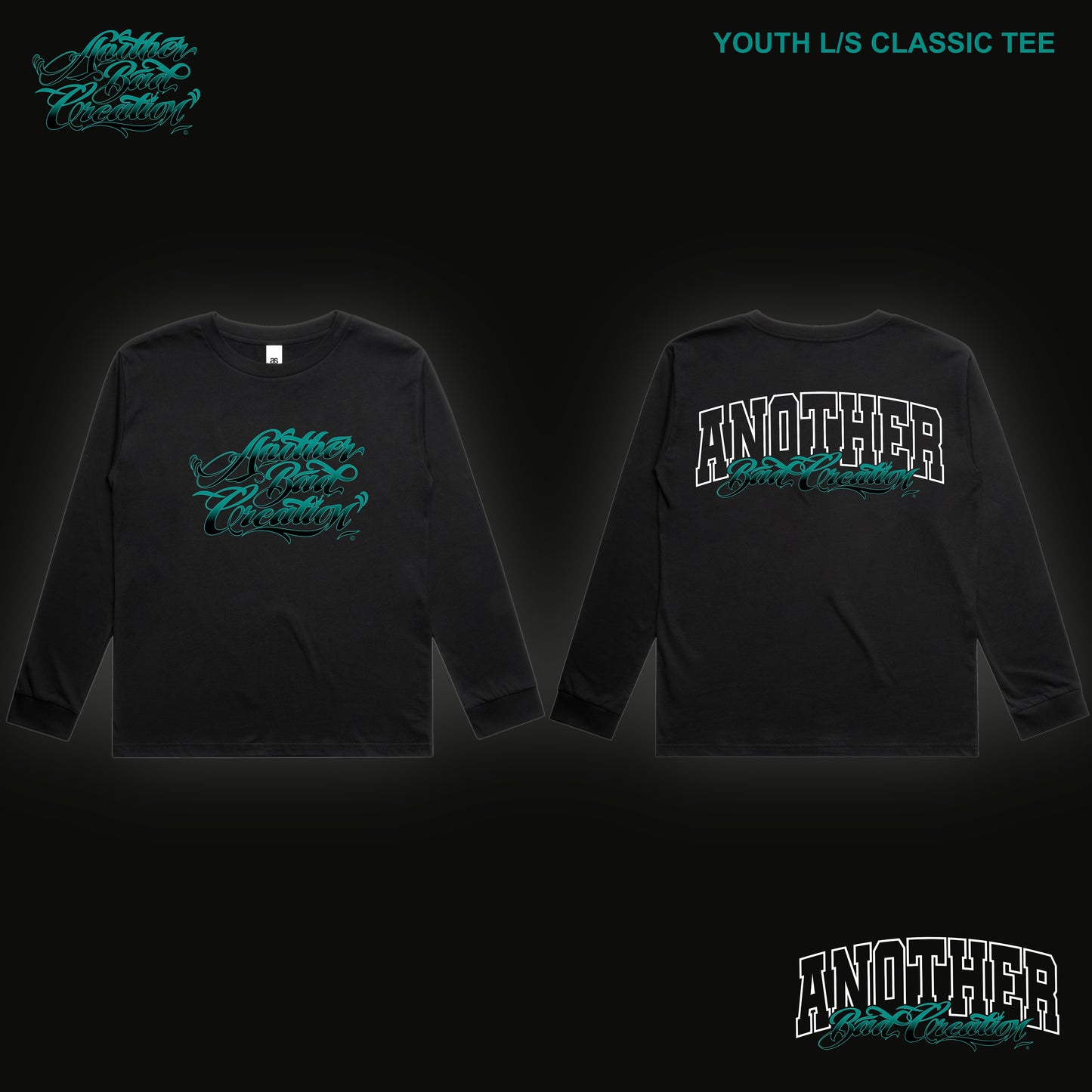 YOUTH  ANOTHER BAD CREATION - ABC TEAL DEC DROP - CLASSIC LONG SLEEVE TEE - 3063 BLACK