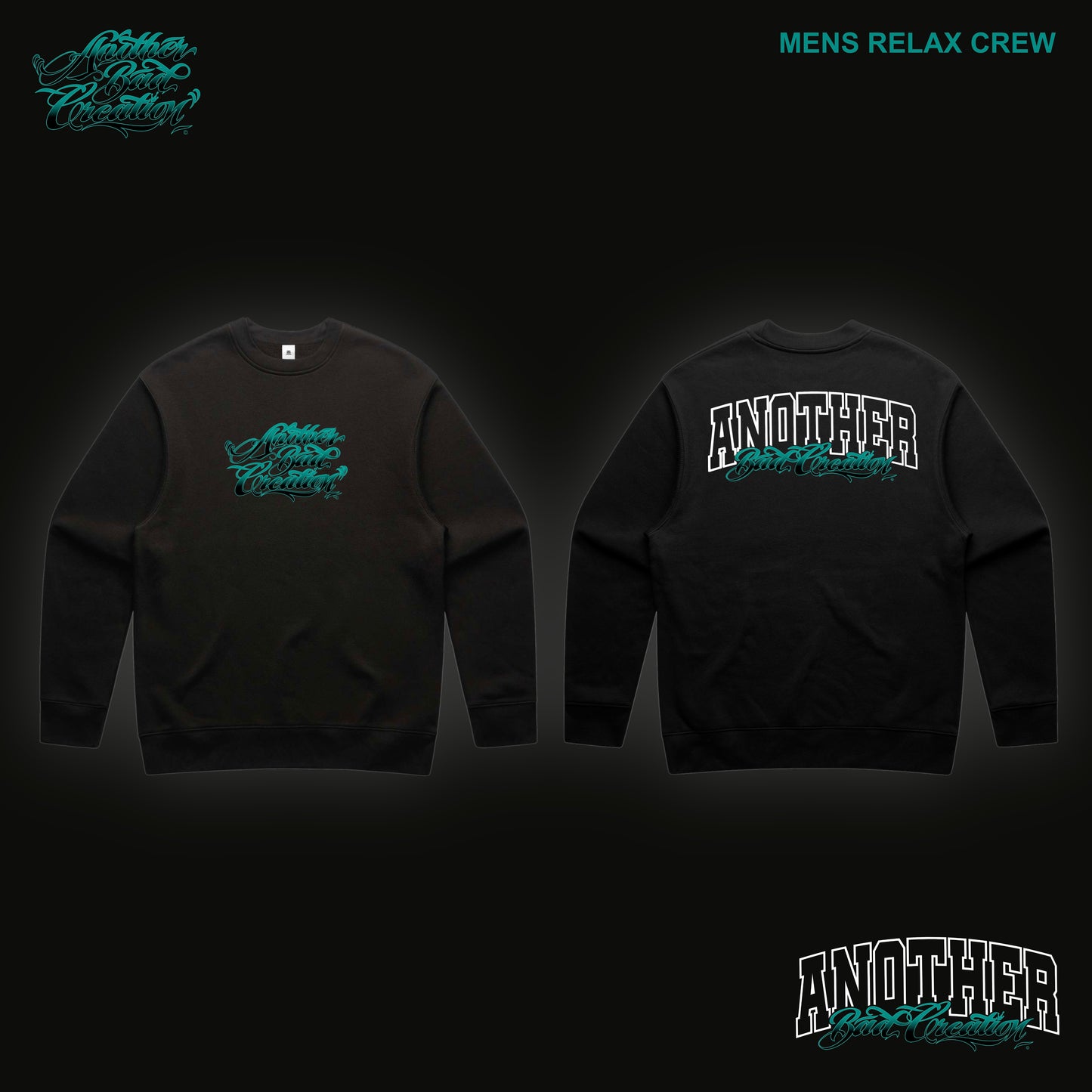 MENS ANOTHER BAD CREATION - ABC TEAL DEC DROP CREWNECKS - BLACK