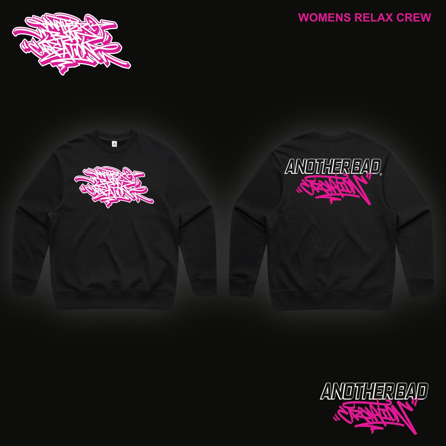 WOMENS ANOTHER BAD CREATION - ABC PINK ON BLACK DROP CREWNECKS