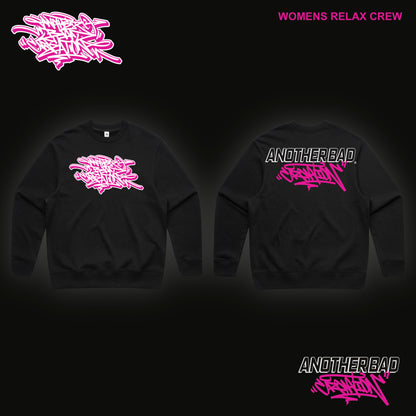 WOMENS ANOTHER BAD CREATION - ABC PINK ON BLACK DROP CREWNECKS