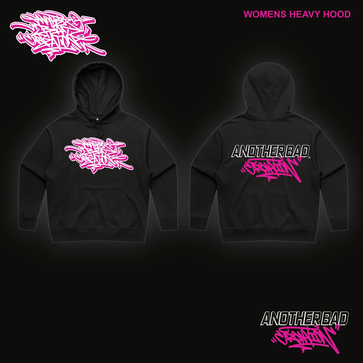WOMENS ANOTHER BAD CREATION - ABC PINK ON BLACK DROP - HOODIES