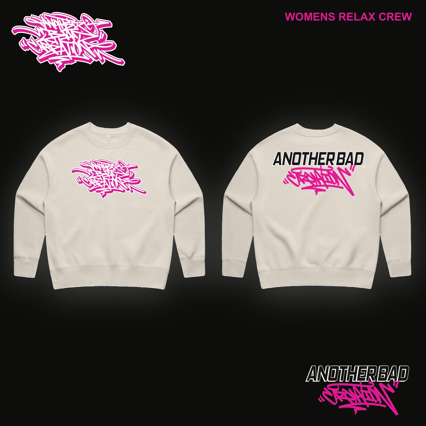 WOMENS ANOTHER BAD CREATION - ABC PINK MARCH BONE DROP CREWNECKS