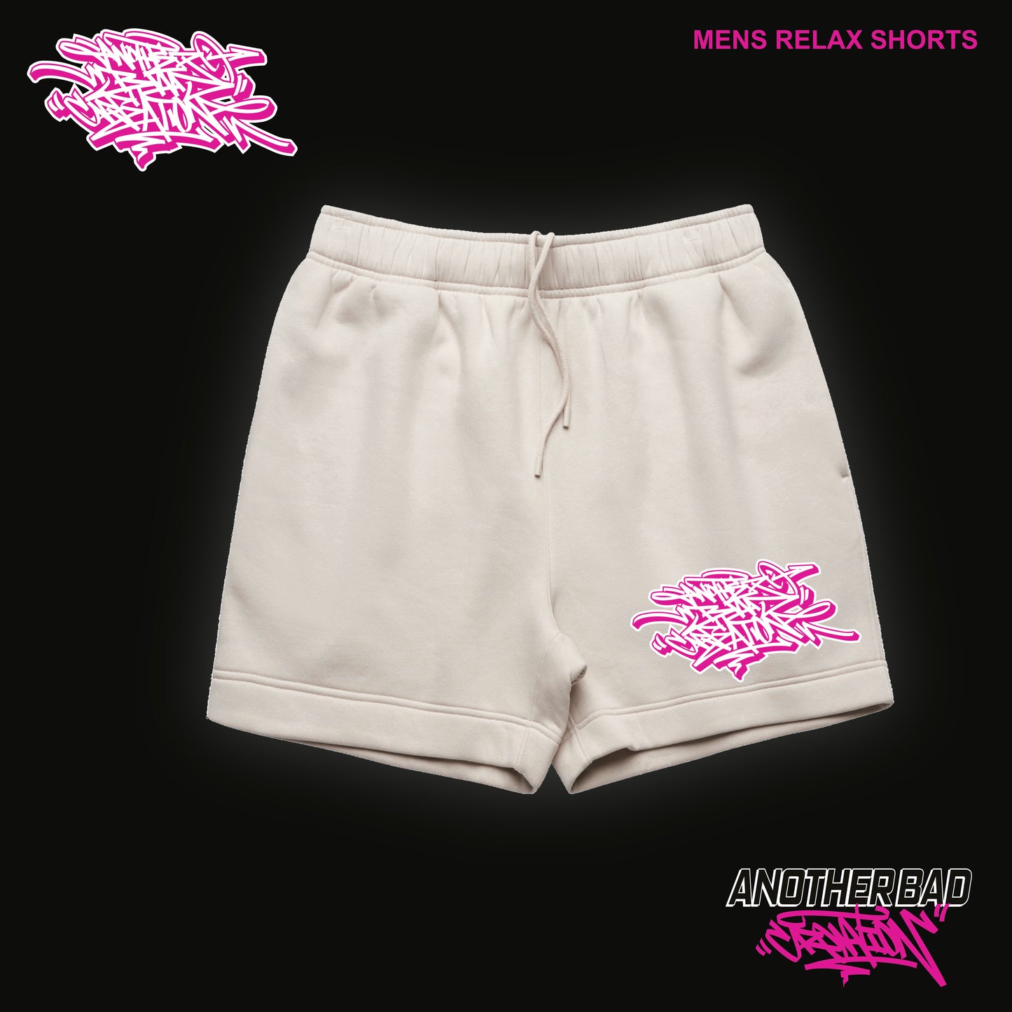 MENS ANOTHER BAD CREATION - ABC PINK MARCH BONE DROP - RELAX SHORTS 18" - 5933