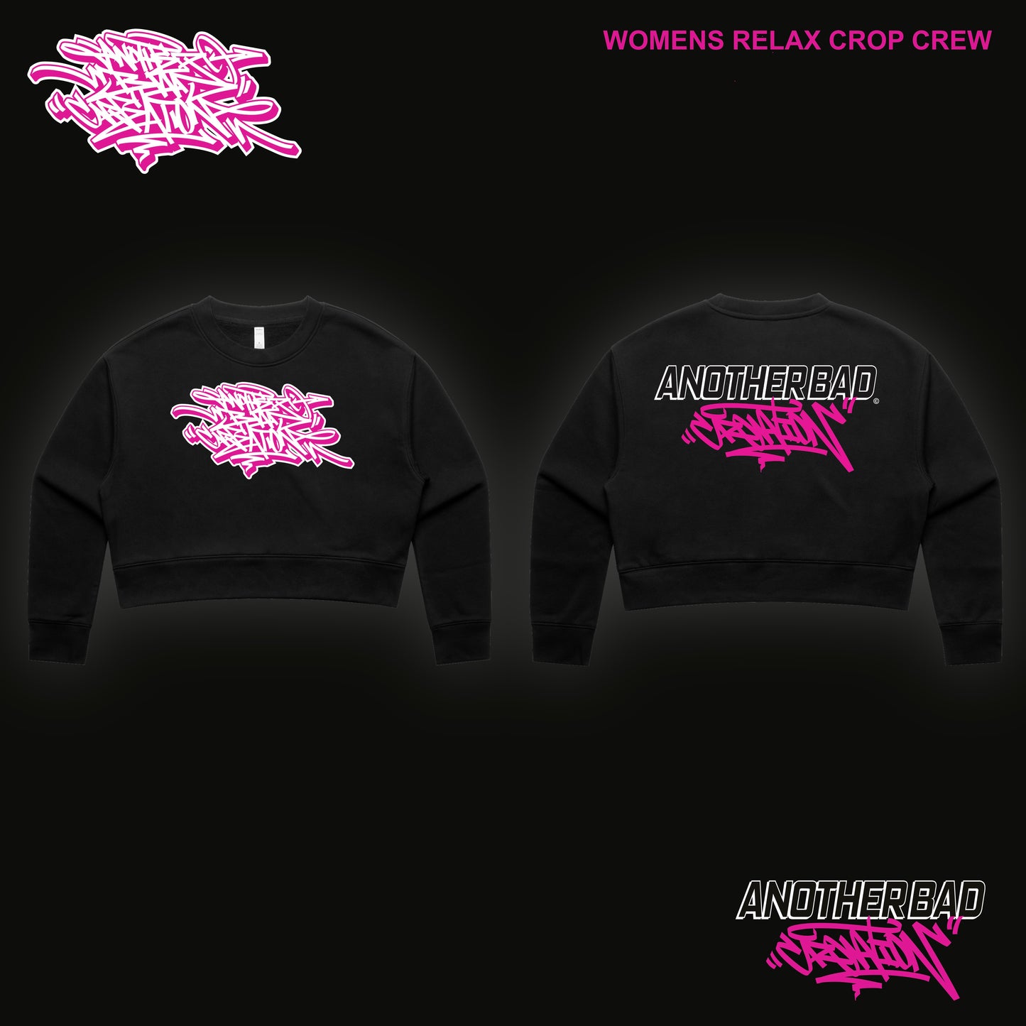 WOMENS ANOTHER BAD CREATION - ABC PINK ON BLACK DROP CREWNECKS