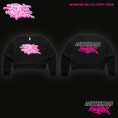 WOMENS ANOTHER BAD CREATION - ABC PINK ON BLACK DROP CREWNECKS