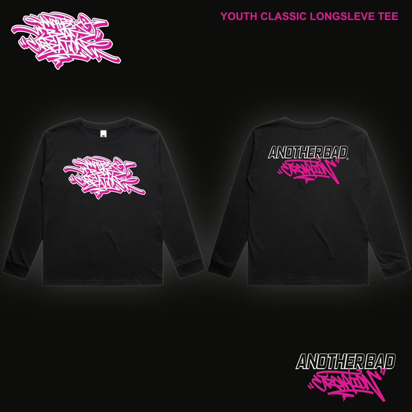 YOUTH  ANOTHER BAD CREATION - ABC PINK ON BLACK DROP - CLASSIC LONG SLEEVE TEE - 3063 BLACK