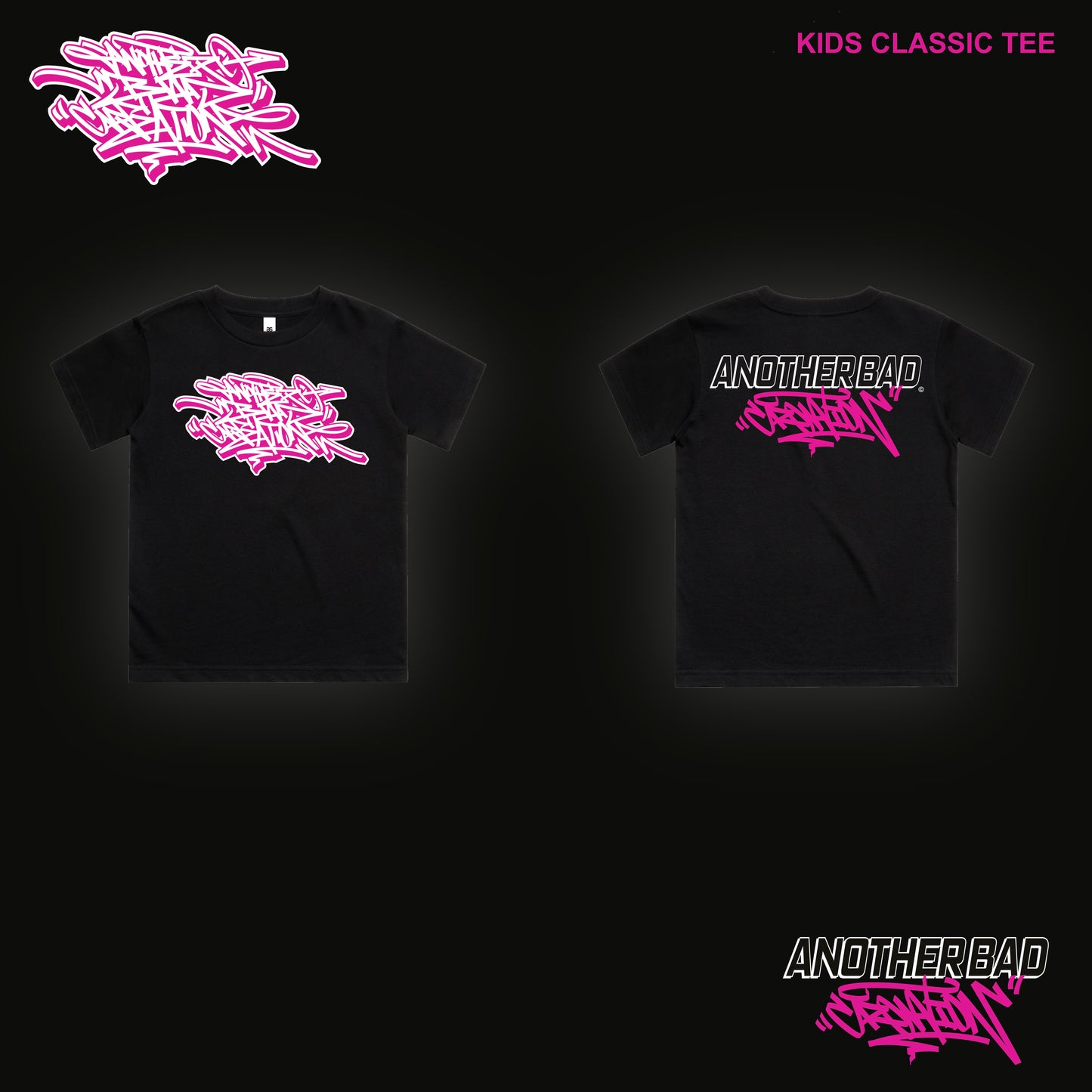 KIDS  ANOTHER BAD CREATION - ABC PINK ON BLACK DROP - CLASSIC TEE - 3060 - BLACK