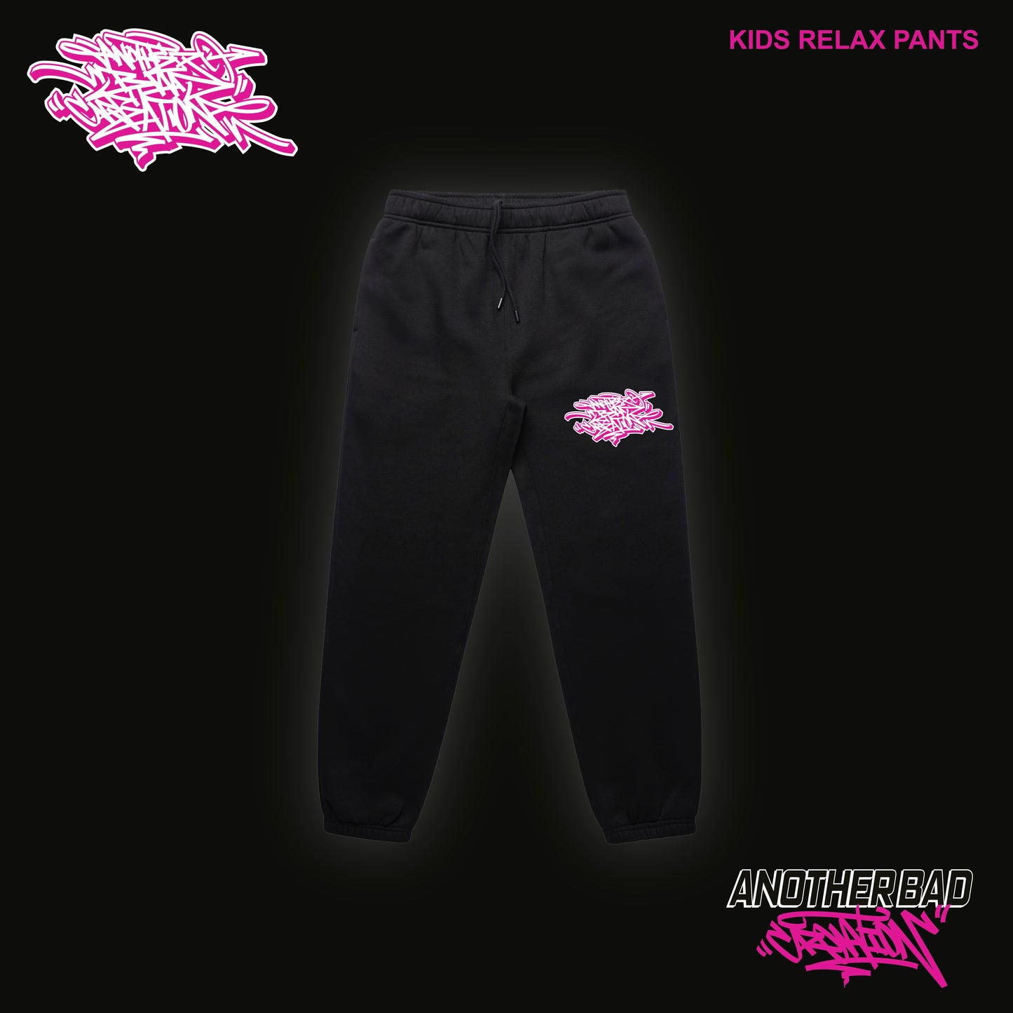 KIDS ANOTHER BAD CREATION - ABC PINK ON BLACK DROP - RELAX PANTS - 3040 BLACK