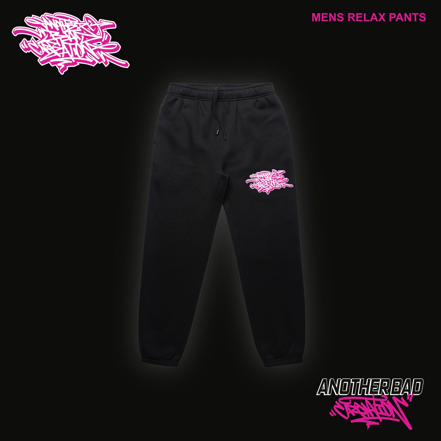 MENS ANOTHER BAD CREATION - ABC PINK ON BLACK DROP - RELAX PANTS - 5932