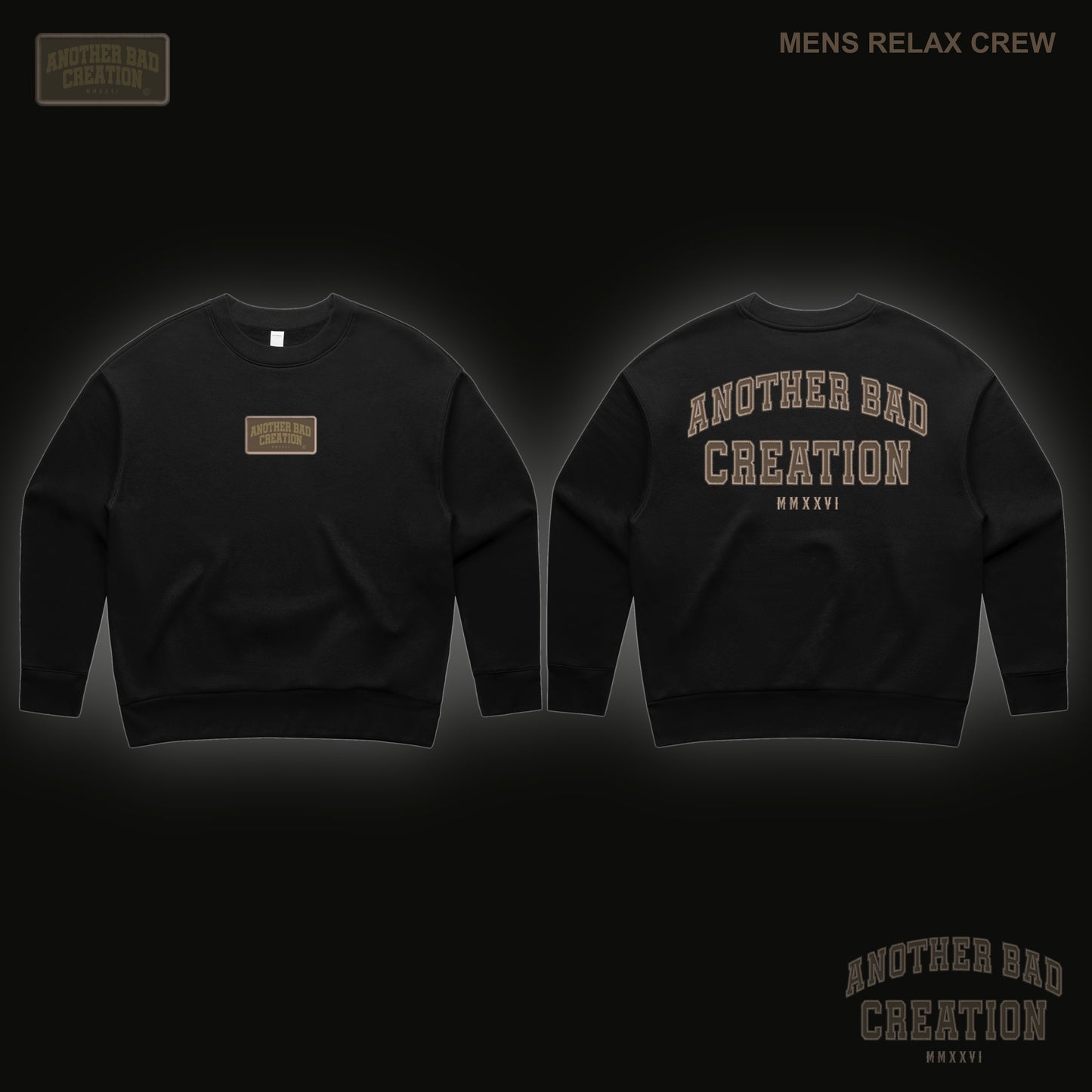 MENS ANOTHER BAD CREATION - ABC BROWN EMB JUNE DROP CREWNECKS - BLACK